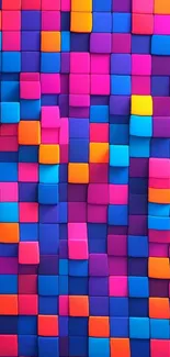 3D colorful blocks wallpaper with pink, blue, and orange cubes.