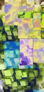 3D colorful cubes in abstract geometric pattern