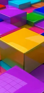 Vibrant 3D wallpaper with colorful cubes.