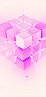 Vibrant 3D pink cube wallpaper with geometric design.