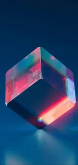 Colorful 3D cube on a blue background.