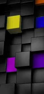 Vibrant 3D cubes with color on black background.