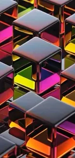 Vibrant 3D cubes wallpaper with colorful reflections.