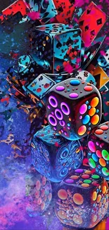 Vibrant and colorful 3D dice abstract wallpaper.