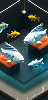 3D geometric fish artwork with vibrant colors and detailed design.