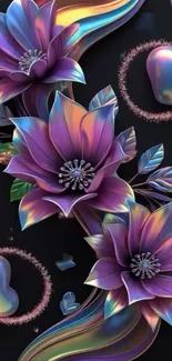 Vibrant 3D floral wallpaper with colorful flowers and intricate details.