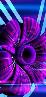 Vibrant 3D floral wallpaper with purple petals on blue background.