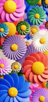 Vibrant 3D colorful flowers mobile wallpaper