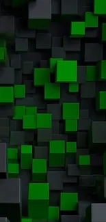 3D geometric wallpaper with green and black blocks