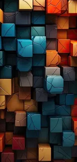 Vibrant 3D geometric blocks with colorful cubes in blue, orange, and red hues.