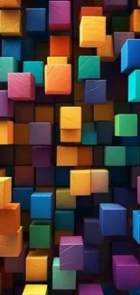 Vibrant multicolored 3D geometric cubes wallpaper for mobile.