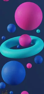 3D vibrant spheres with pink and blue on dark background.