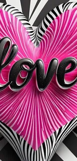 3D heart with love text in vibrant colors.