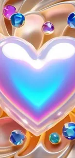 3D heart with colorful gemstone accents.