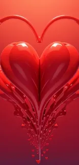 Vibrant red 3D heart design wallpaper, perfect for mobile screens.