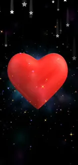 3D red heart with stars on cosmic background wallpaper.