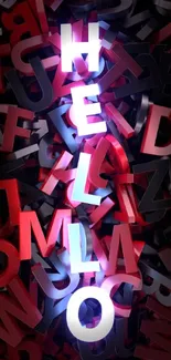 3D design of 'Hello' with red and black letters on a wallpaper.