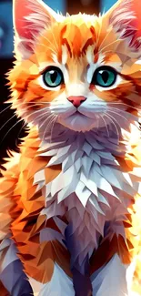 3D-rendered orange kitten with blue eyes in digital art style.