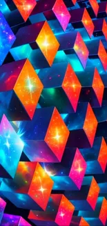 Colorful 3D neon cubes wallpaper with cosmic vibes.