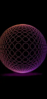 3D neon sphere with pink and orange hues on a black background.