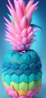 3D pineapple wallpaper with vibrant neon colors.