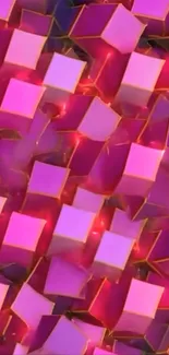 Vibrant 3D wallpaper with pink cubes creating an abstract geometric pattern.