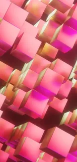 Vibrant 3D cubes in pink hues forming a dynamic abstract pattern.