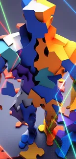 3D puzzle art with vibrant colors and an abstract human figure.