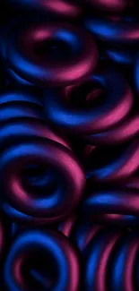 3D rings in vibrant purple and blue hues on a mobile wallpaper.