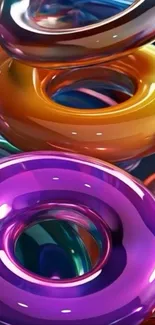 Vibrant 3D rings in purple, orange, and blue.