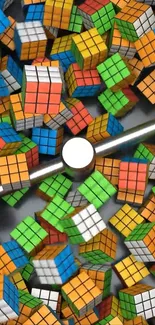 Vibrant 3D Rubik's cubes with colorful designs.