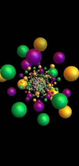 Colorful 3D spheres on black background.