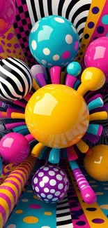 Vibrant and colorful 3D spheres explode in dynamic abstract design.