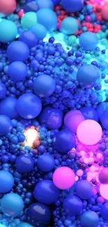 Vibrant colorful wallpaper with blue and pink bubbles.