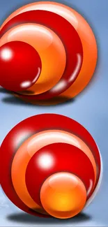 3D spheres in vibrant red and orange on a blue background for mobile wallpaper.