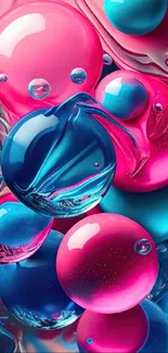 Vibrant 3D pink and blue spheres abstract wallpaper.