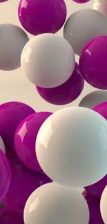 3D spheres in magenta and white create a vibrant mobile wallpaper design.