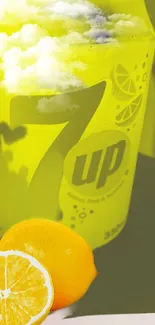 Colorful 7up lemon and cloud-themed phone wallpaper.