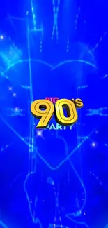 Bold 90s party-themed blue wallpaper.