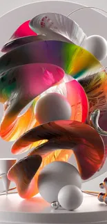 Vibrant abstract 3D art with colorful shapes and spheres.