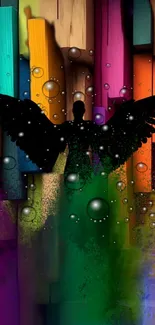 Abstract wallpaper with angel silhouette in vibrant colors.