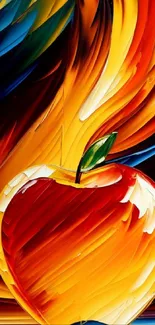 Colorful abstract apple painting with vibrant patterns.