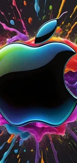 Colorful abstract Apple logo wallpaper with vibrant paint splashes.