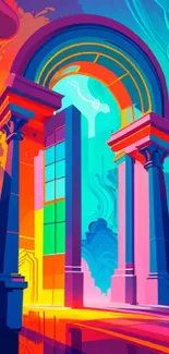 Vibrant abstract archway with colorful swirling hues.