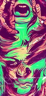 Vibrant abstract art wallpaper in neon green and pink for mobile devices.