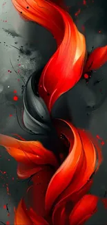 Red and black abstract wallpaper with vibrant swirling patterns.