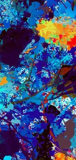 Vibrant abstract art wallpaper with blue, orange, and purple splashes.