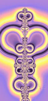 Intricate fractal art wallpaper with purple and yellow hues.