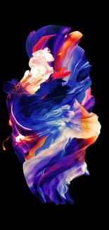 Vibrant abstract mobile wallpaper with swirling colors on black background.