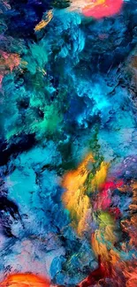 Vibrant abstract art mobile wallpaper with blue and orange hues.